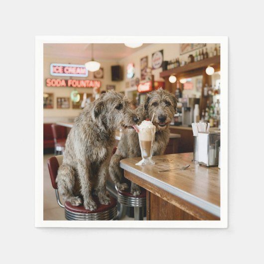 Irish Wolfhounds Sharing a Milkshake スタンダードカクテルナプキン (正面)