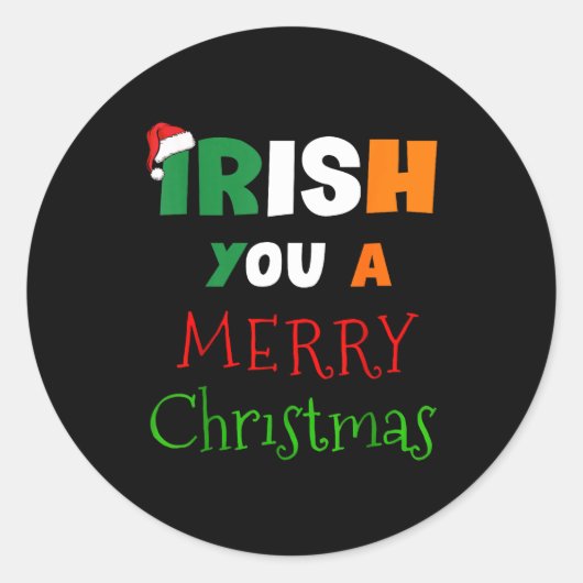 Irish You A Merry Christmas Ireland Flag Xmas Hat  ラウンドシール (正面)