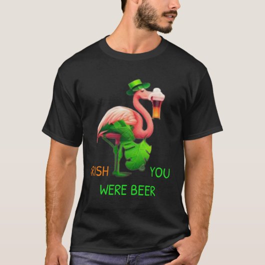 Irish You Were Beer Flamingo Shamrock For St Patri Tシャツ (正面)