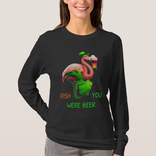 Irish You Were Beer Flamingo Shamrock For St Patri Tシャツ (正面)