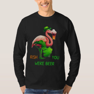 Irish You Were Beer Flamingo Shamrock For St Patri Tシャツ
