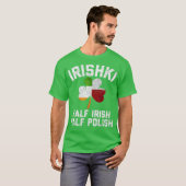 IRISHKIハーフアイリッシュハーフポーランドシャムロック国旗 Tシャツ (正面フル)