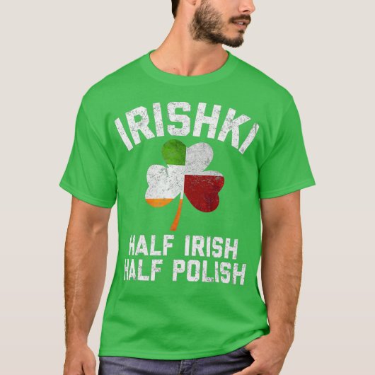 IRISHKIハーフアイリッシュハーフポーランドシャムロック国旗 Tシャツ (正面)