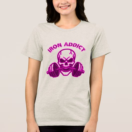 Iron Addict - Skull Bodybuilding and Weightlifting トライブレンドTシャツ (正面)