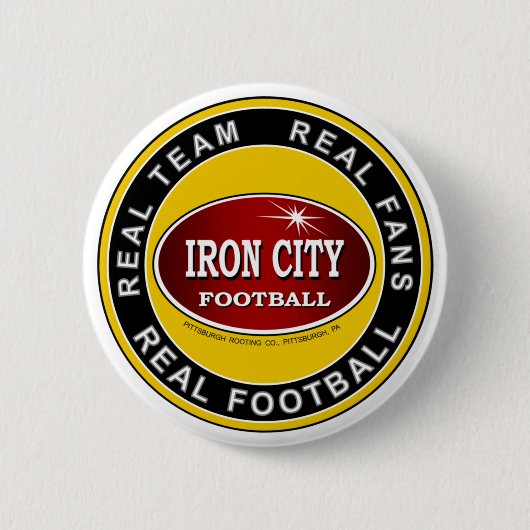 IRON CITY；チーム、フ実在ァン実在、サッカー実在チーム 缶バッジ (正面)