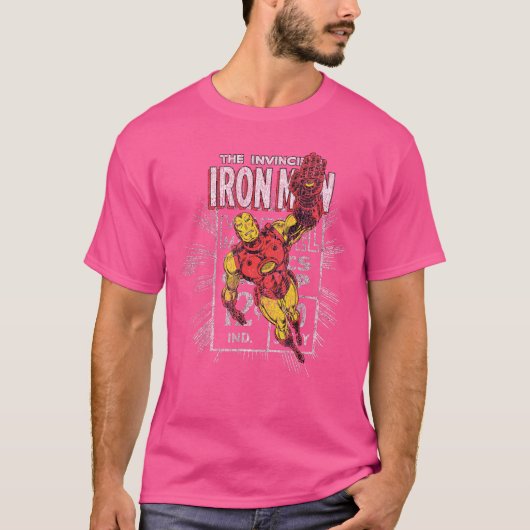 Iron Man Retro Comic Book Stamp Flying Pose funny Tシャツ (正面)