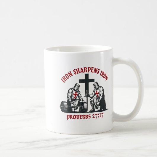Iron Sharpens Iron Bible Scripture Christian Gym W コーヒーマグカップ (右)