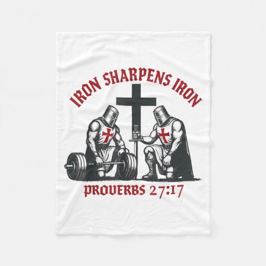 Iron Sharpens Iron Bible Scripture Christian Gym W フリースブランケット (正面)