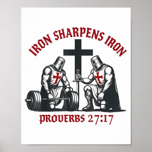 Iron Sharpens Iron Bible Scripture Christian Gym W ポスター (正面)