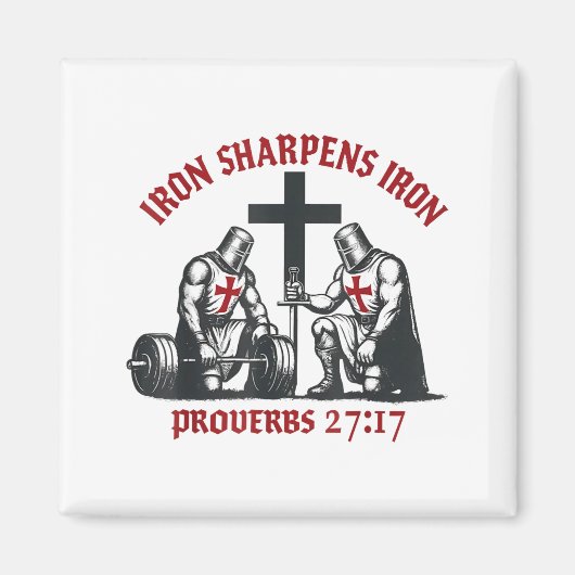Iron Sharpens Iron Bible Scripture Christian Gym W マグネット (正面)