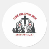 Iron Sharpens Iron Bible Scripture Christian Gym W ラウンドシール (正面)