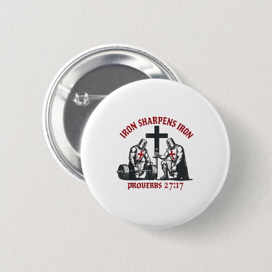 Iron Sharpens Iron Bible Scripture Christian Gym W 缶バッジ (正面&裏面)