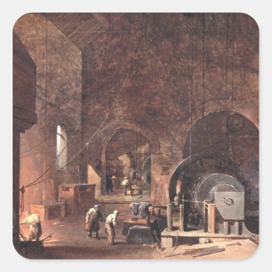 Ironworksのインテリア, c.1850-60 (キャンバス上の油) スクエアシール (正面)