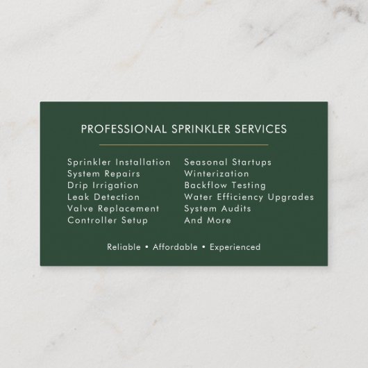 Irrigation Contractor Professional 名刺 (裏面)