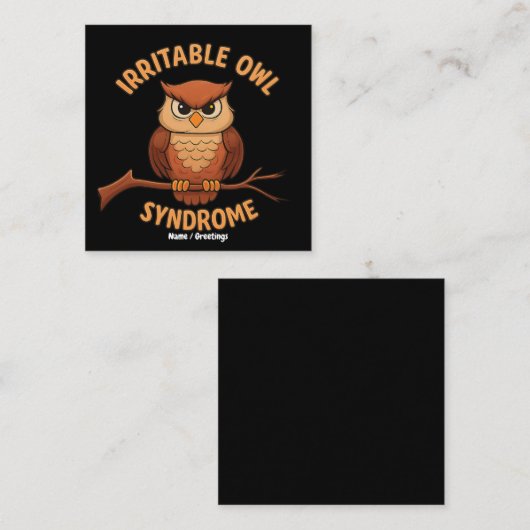 Irritable Owl Syndrome Funny Angry Owl Cartoon Pun スクエア名刺 (正面/裏面)