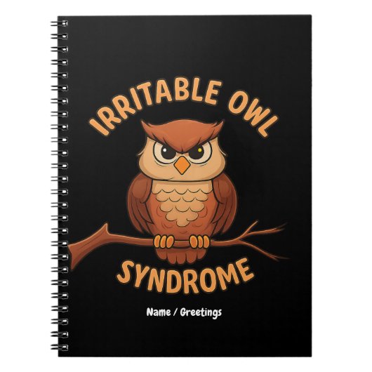 Irritable Owl Syndrome Funny Angry Owl Cartoon Pun ノートブック (正面)