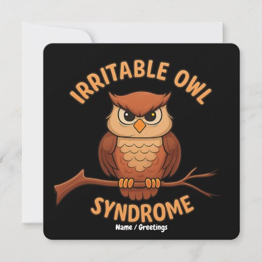 Irritable Owl Syndrome Funny Angry Owl Cartoon Pun 招待状 (正面)