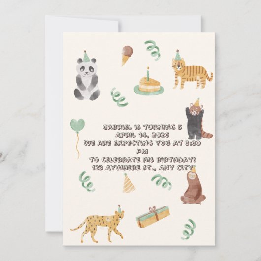 irthday Invitation for Boys Cute Safari Animals 招待状 (正面)