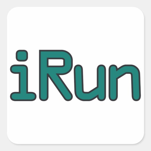iRun -ティール（緑がかった色）（黒いアウトライン） スクエアシール (正面)
