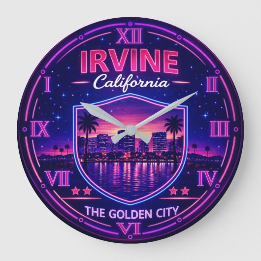 Irvine California Modern Skyline ラージ壁時計 (正面)