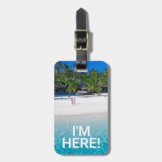 I'S HEREホワイトサンドビーチDIYメッセージ連絡情報 ラゲッジタグ (正面縦)