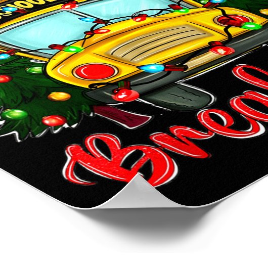 Is It Christmas Break Yet School Bus Xmas Tree Lig ポスター (角)