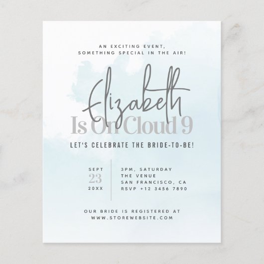 Is On Cloud 9ブライダルシャワーモダン招待 チラシ (正面)
