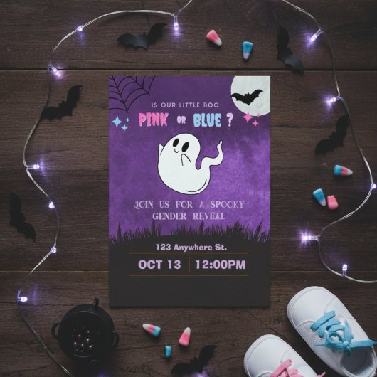 is our boo pink or blue? gender reveal invitation 招待状