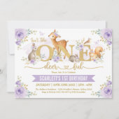 Is She ONE-deer-ful薄紫ウッドランド1st誕生日 招待状 (正面)