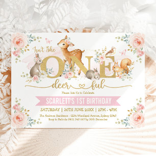 Is She ONE-deer-ful Girl Woodland 1st誕生日 招待状