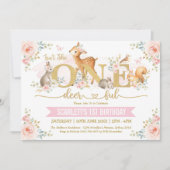 Is She ONE-deer-ful Girl Woodland 1st誕生日 招待状 (正面)