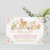 Is She ONE-deer-ful Girl Woodland 1st誕生日 招待状 (スタンド正面)
