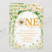 Is She ONEderfulホワイトデイジーファースト誕生日 招待状 (正面/裏面)