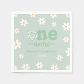 Is She Onederfulレトロフローラセージ誕生日 スタンダードカクテルナプキン (正面)