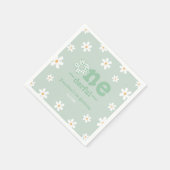 Is She Onederfulレトロフローラセージ誕生日 スタンダードカクテルナプキン (角)