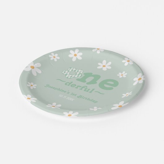 Is She Onederfulレトロフローラセージ誕生日 ペーパープレート (アングル)