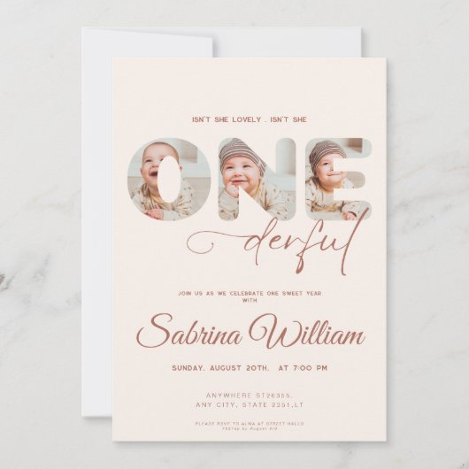 Is She Onederful 1st Birthday 3の写真 招待状 (正面)