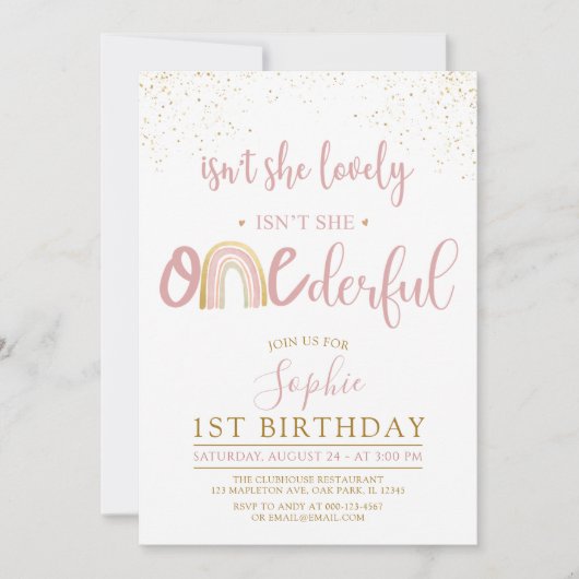 Is She ONEderful Boho Rainbow First誕生日 招待状 (正面)