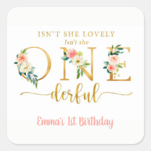 Is She Onederful Girl 1st Birthdayパーティー スクエアシール