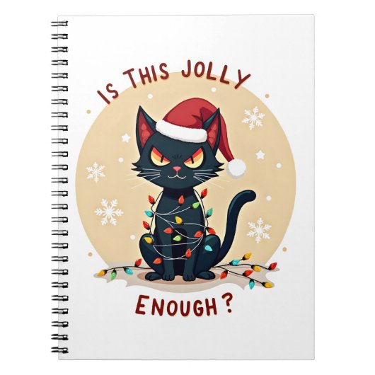 Is This Jolly Enough Funny Black Cat Christmas Tre ノートブック (正面)