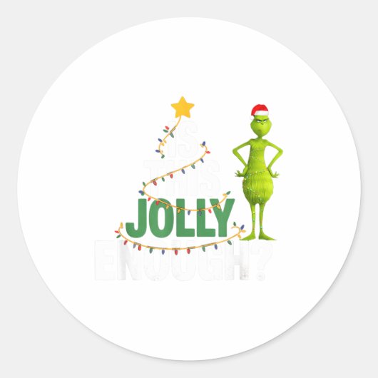 Is This Jolly Enough Funny Christmas Tree Lights H ラウンドシール (正面)