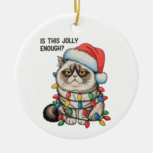 Is This Jolly Enough Grumpy Cat Christmas Lights セラミックオーナメント (正面)