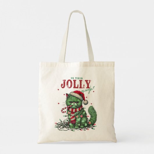 Is This Jolly Enough? Grumpy Holiday Cat トートバッグ (裏面)