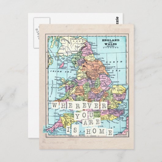 Is Where You Are Homeヴィンテージマップはがき ポストカード (正面/裏面)