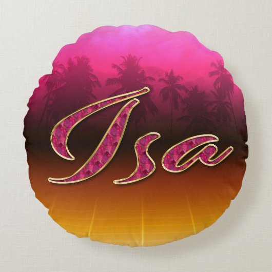 Isa Vorname Name golden pink Kissen ラウンドクッション (正面)