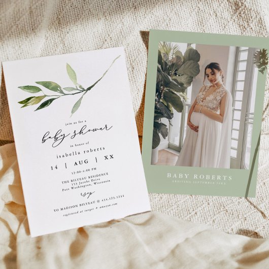 ISABELLAミニマエレガントリストの緑のベビーシャワー 招待状