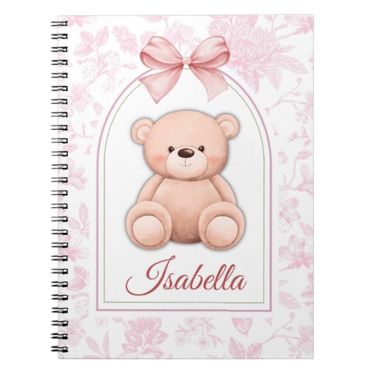 Isabella | オーダーメイド ピンクのテディベアの保育園デザイン ノートブック (正面)