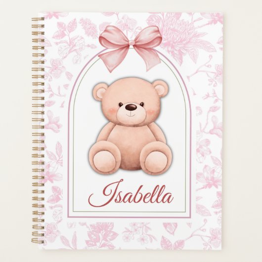 Isabella | オーダーメイド ピンクのテディベアの保育園デザイン プランナー手帳 (正面)