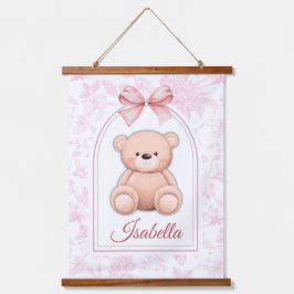Isabella | オーダーメイド ピンクのテディベアの保育園デザイン 吊り下げ型タペストリー