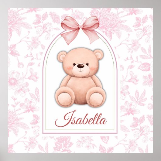 Isabella | Custom Pink Teddy Bear Nursery Design ポスター (正面)